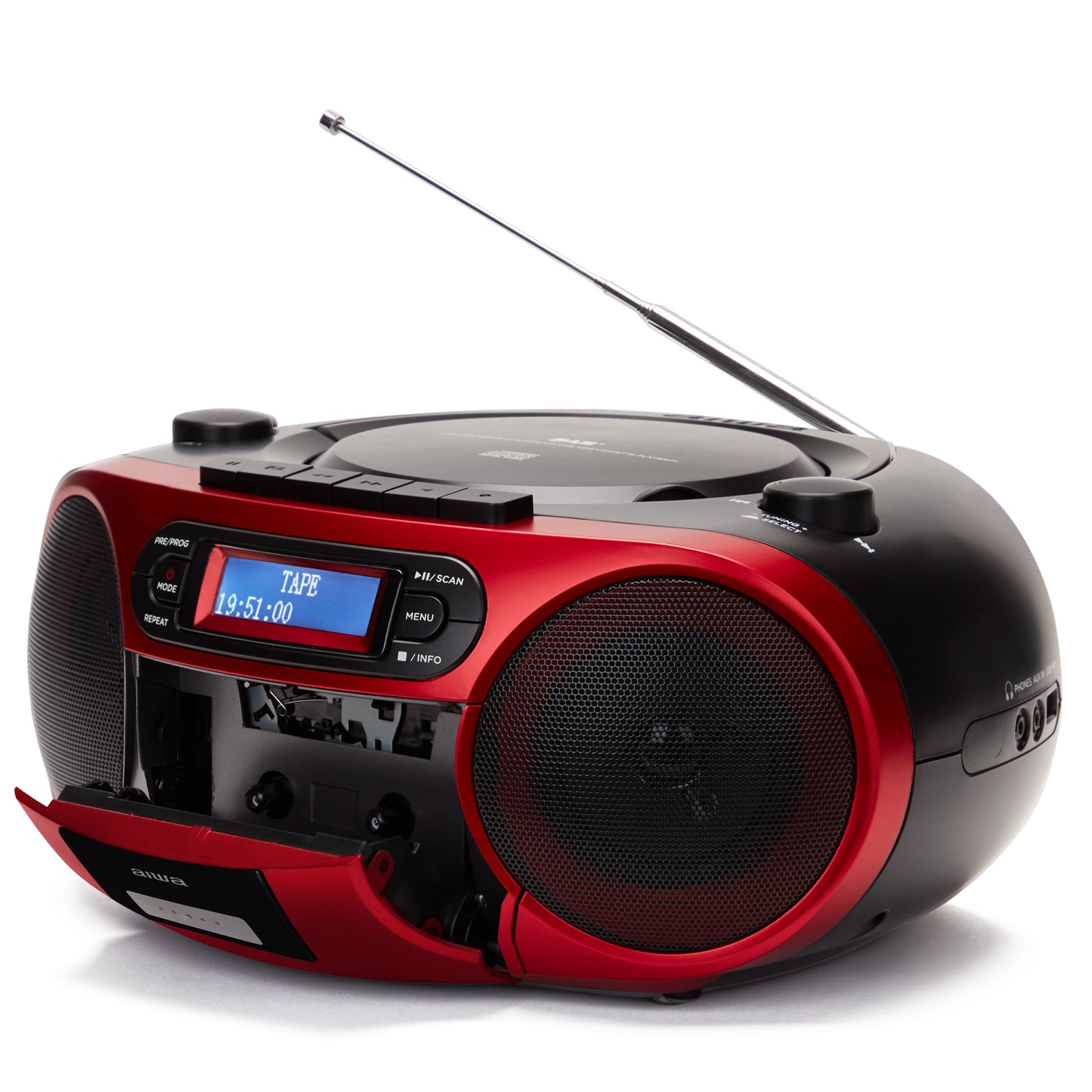 Radio med CD-spelare, Kassettband och Bluetooth Röd