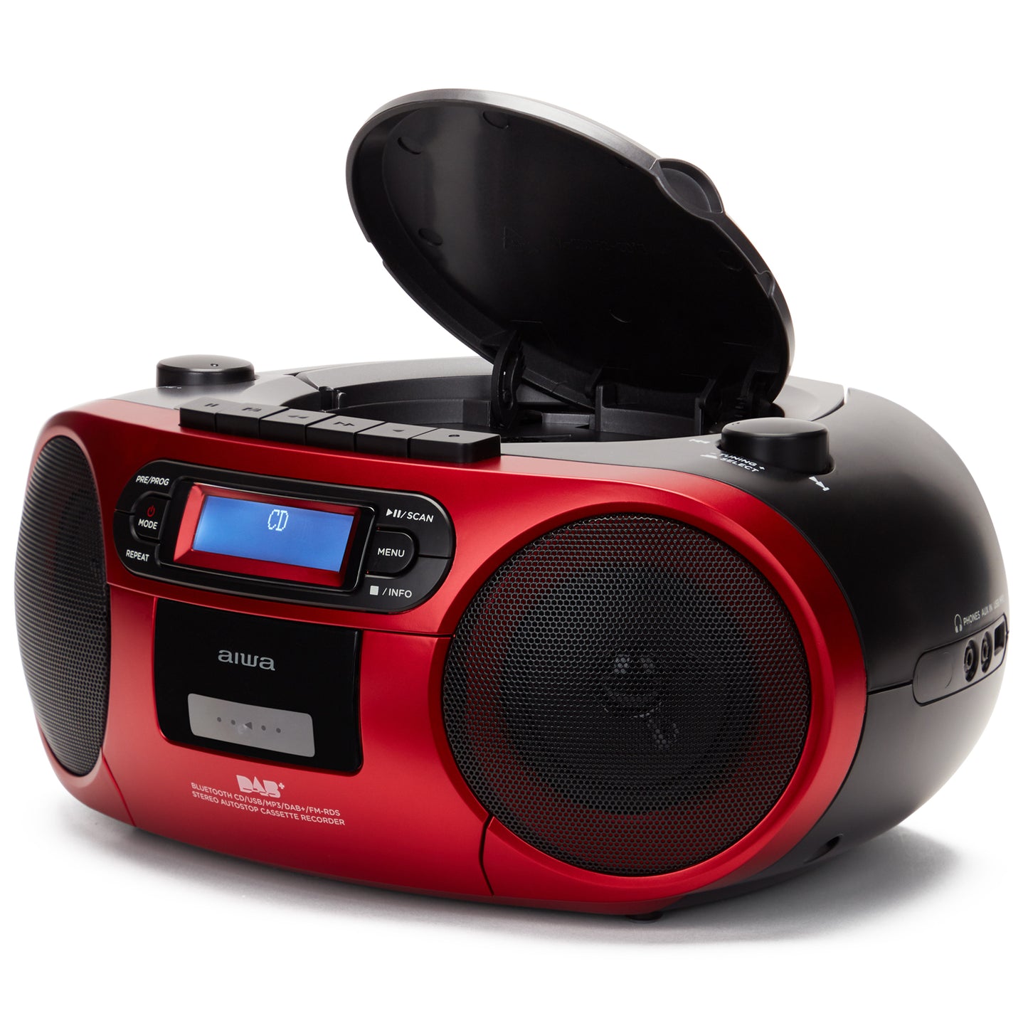 Radio med CD-spelare, Kassettband och Bluetooth Röd