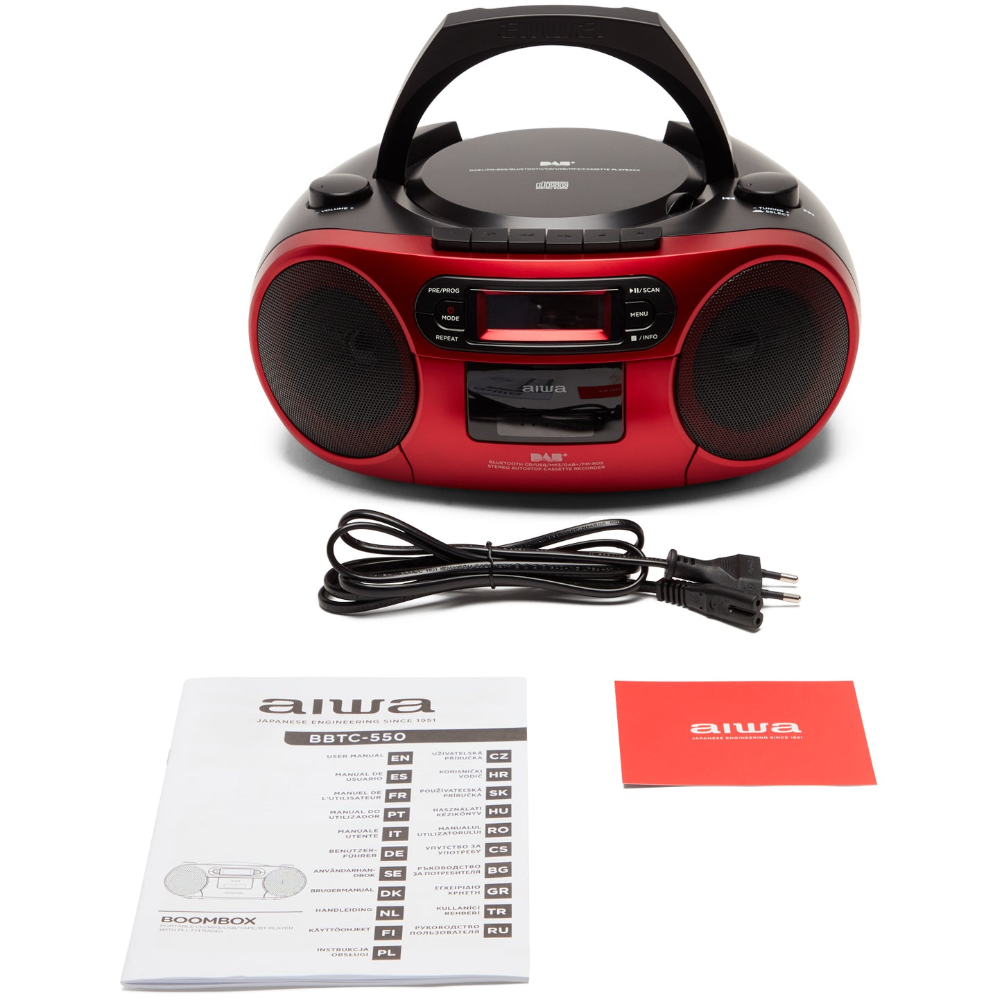 Radio med CD-spelare, Kassettband och Bluetooth Röd