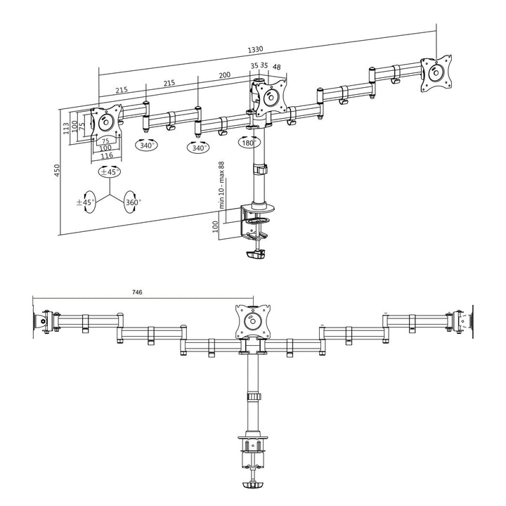 Monitorarm trippel 13-27"