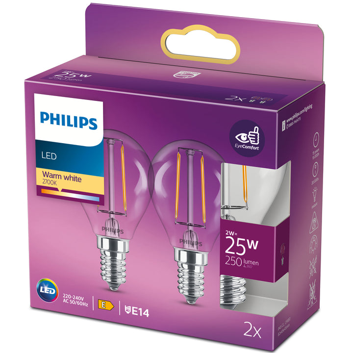 2-pack LED E14 Klot 2W (25W) Klar 250lm
