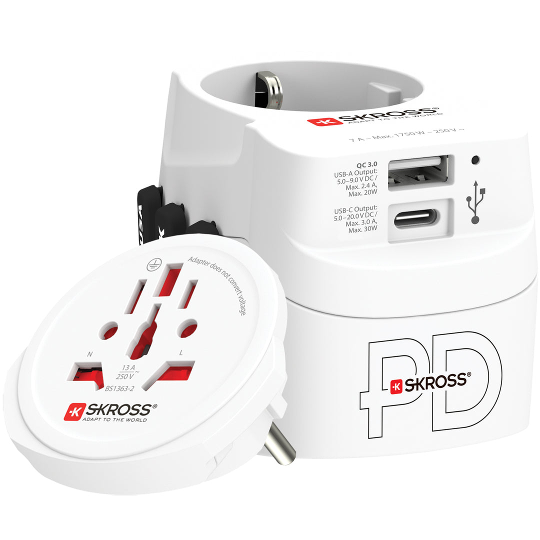 Världsreseadapter PRO Light USB AC30PD World PD 30W Jordad