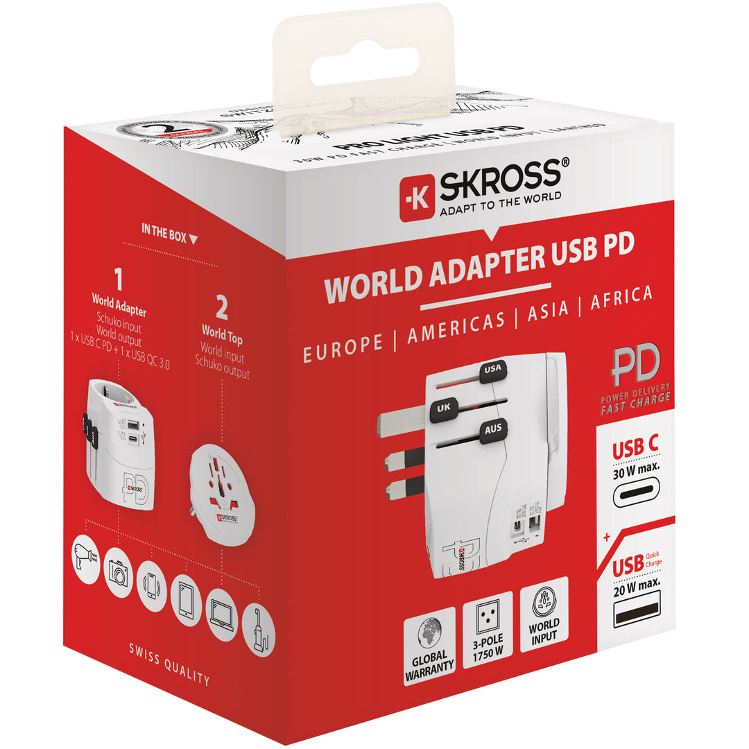 Världsreseadapter PRO Light USB AC30PD World PD 30W Jordad