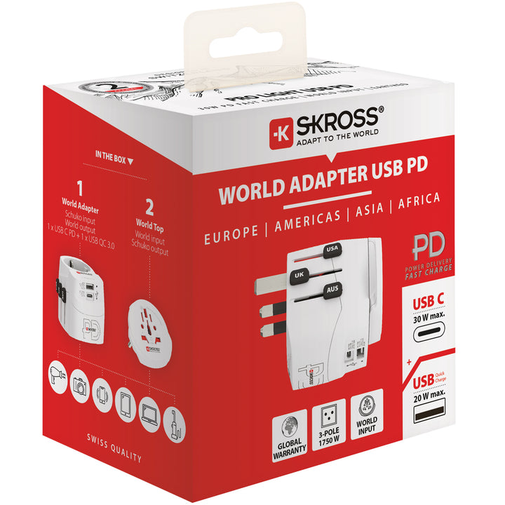 Världsreseadapter PRO Light USB AC30PD World PD 30W Jordad