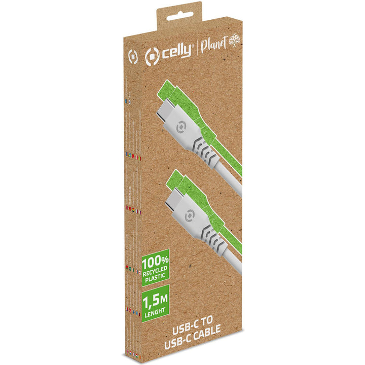 Planet USB-C - USB-C-kabel 1,5m av 100% återvunnen plast Vit