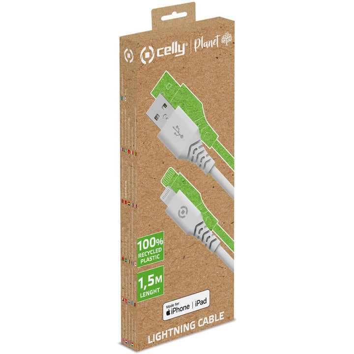 Planet USB-A - Lightning-kabel 1,5m av 100% återvunnen plast Vit