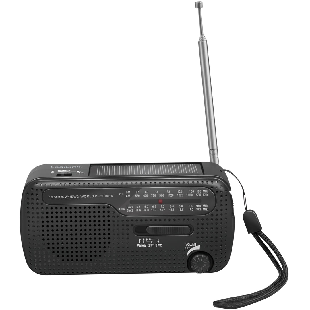 Vevradio med ficklampa och solcell Svart