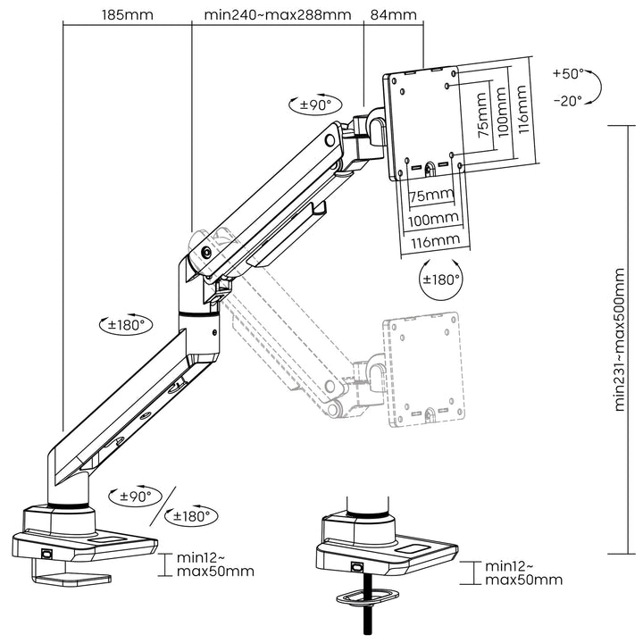 Monitorarm 17-49" gasfjäder max 20kg