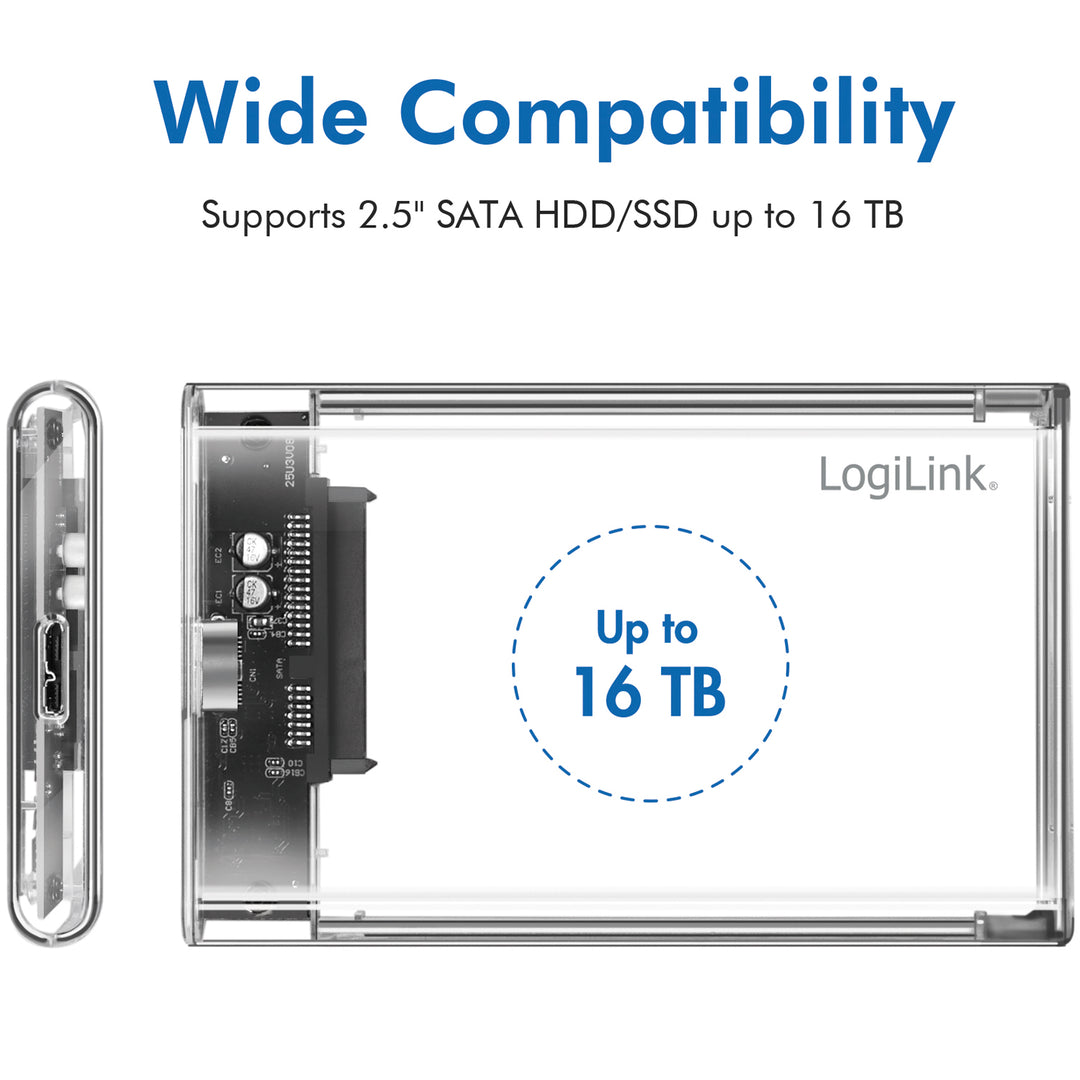 Hårdiskkabinett 2,5" SATA USB 3.0 Skruvfri design Transparent