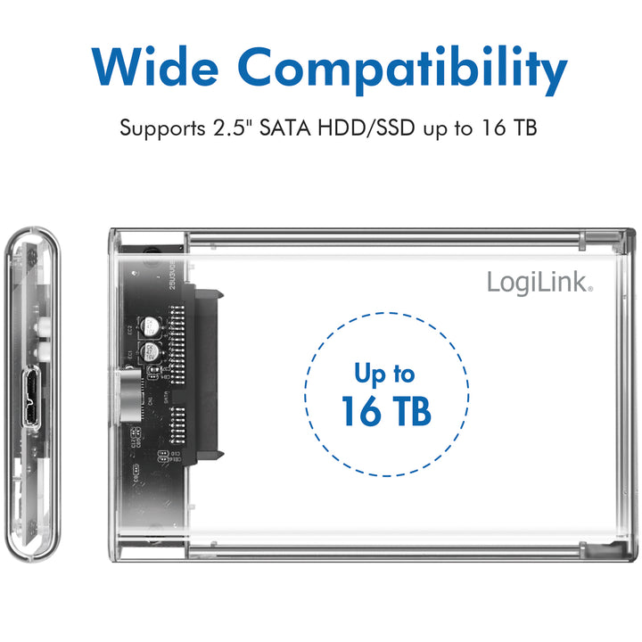 Hårdiskkabinett 2,5" SATA USB 3.0 Skruvfri design Transparent