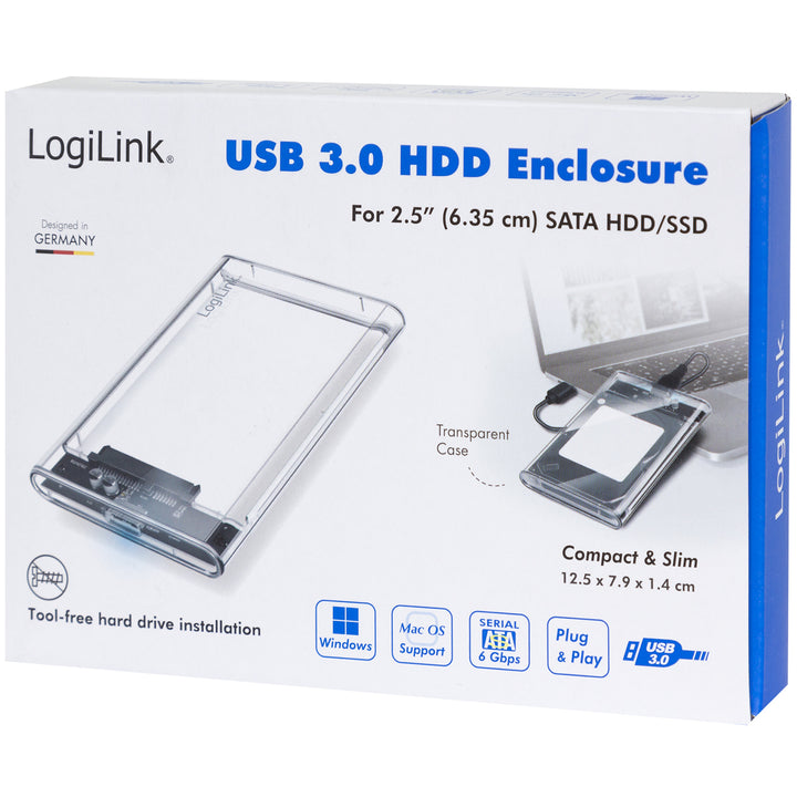 Hårdiskkabinett 2,5" SATA USB 3.0 Skruvfri design Transparent
