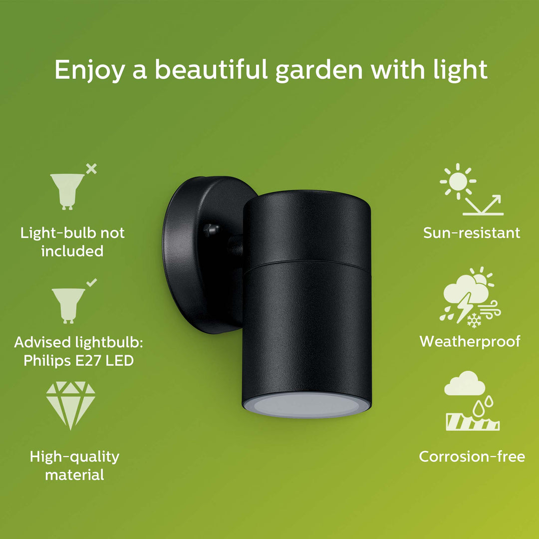 Kylis Väggarmatur Downlight (GU10-sockel) IP44 Rostfritt stål Svart