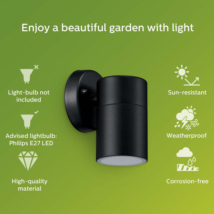 Kylis Väggarmatur Downlight (GU10-sockel) IP44 Rostfritt stål Svart