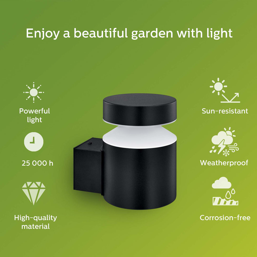 Laven LED-vägglampa Upp Rostfritt stål Svart IP44 Varmit 6W 600lm