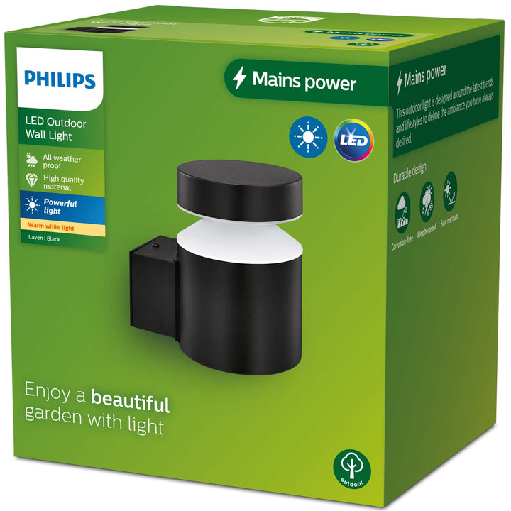 Laven LED-vägglampa Upp Rostfritt stål Svart IP44 Varmit 6W 600lm