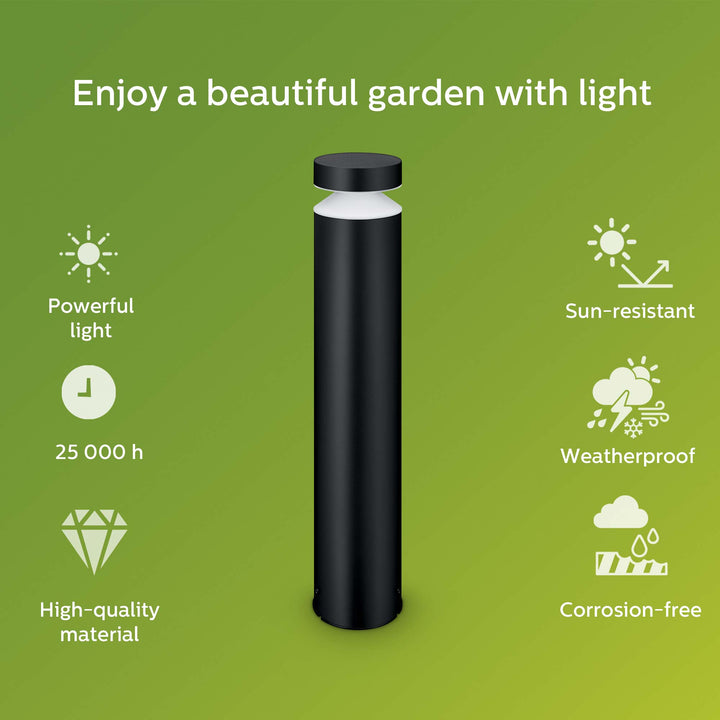 Laven LED-pollare Rostfritt stål Svart IP44 Varmit 6W 600lm