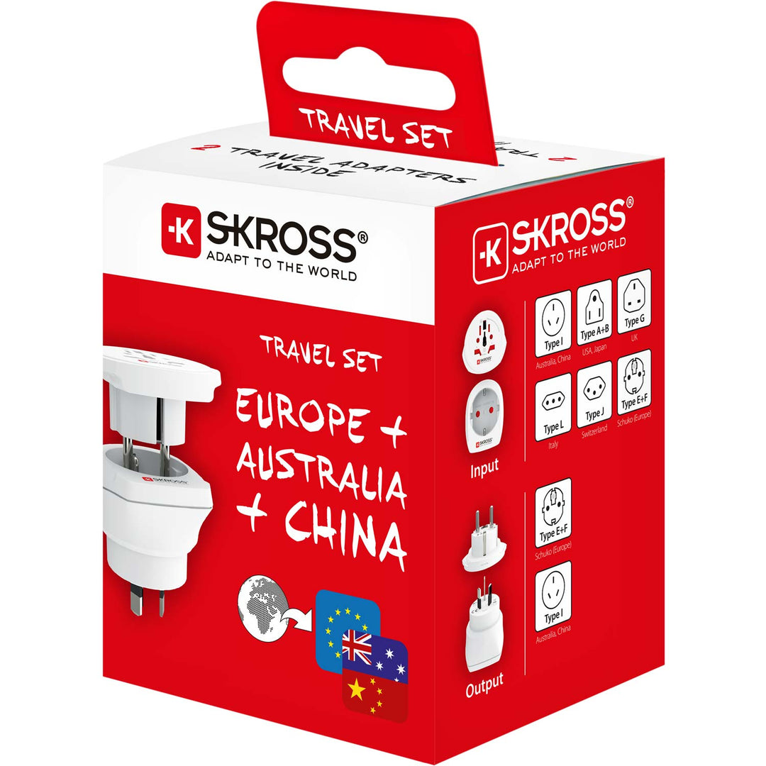 Reseadapter Combo Världen till Australien/Kina + Europa Jordad