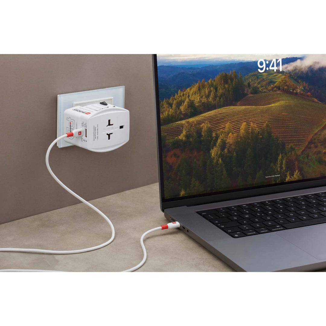 Världsreseadapter MUV USB AC65PD USB-A+USB-C PD 65W Ojordad