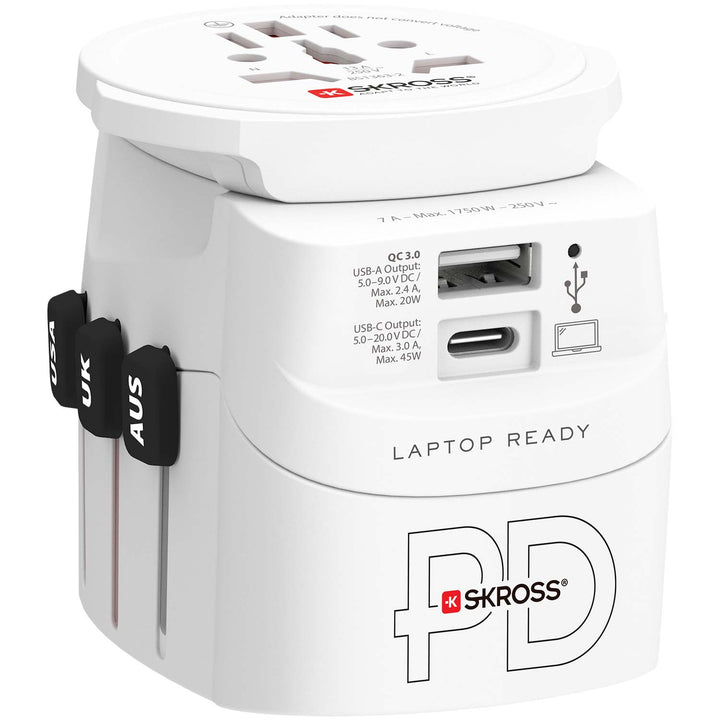 Världsreseadapter PRO Light USB AC45PD World PD 45W Jordad