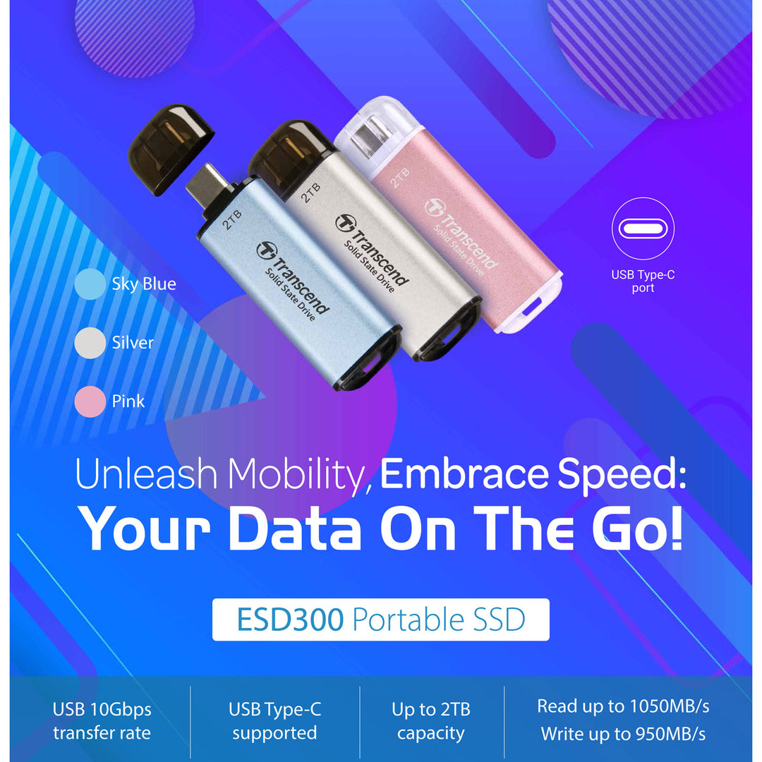 Portabel Mini SSD ESD300C USB-C 2TB 10Gbps (R1050/W950 Mb/s) Silver