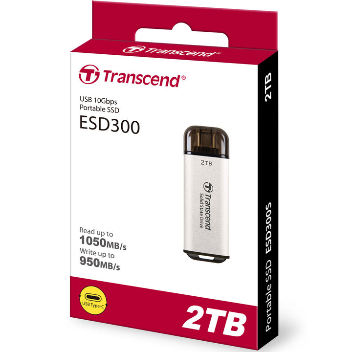 Portabel Mini SSD ESD300C USB-C 2TB 10Gbps (R1050/W950 Mb/s) Silver