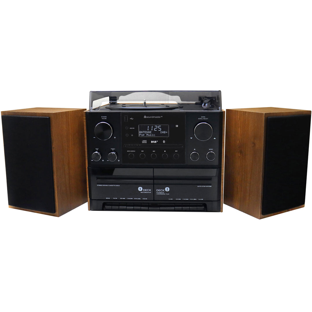 Musik-anläggning Vinyl Radio CD Dubbel-kassett Bluetooth Högtalare MCD5600BR Trä