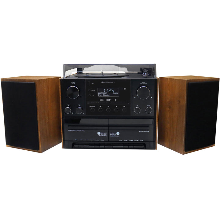 Musik-anläggning Vinyl Radio CD Dubbel-kassett Bluetooth Högtalare MCD5600BR Trä