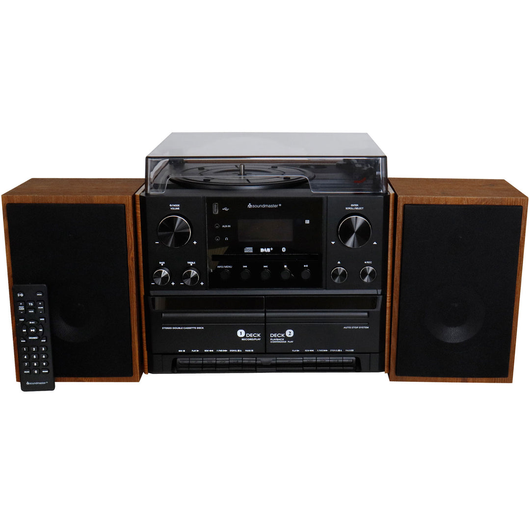 Musik-anläggning Vinyl Radio CD Dubbel-kassett Bluetooth Högtalare MCD5600BR Trä