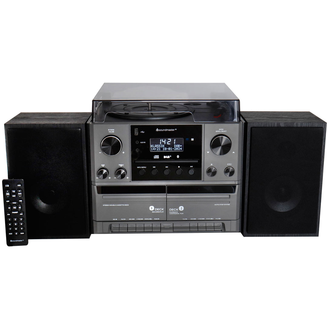 Musik-anläggning Vinyl Radio CD Dubbel-kassett Bluetooth Högtalare MCD5600SW Silvergrå