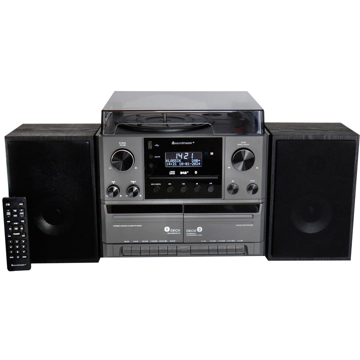 Musik-anläggning Vinyl Radio CD Dubbel-kassett Bluetooth Högtalare MCD5600SW Silvergrå