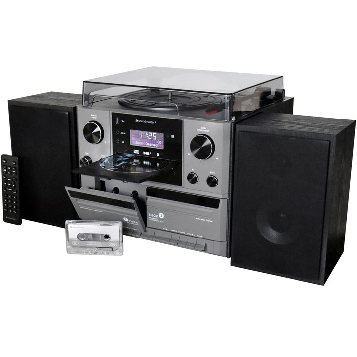 Musik-anläggning Vinyl Radio CD Dubbel-kassett Bluetooth Högtalare MCD5600SW Silvergrå