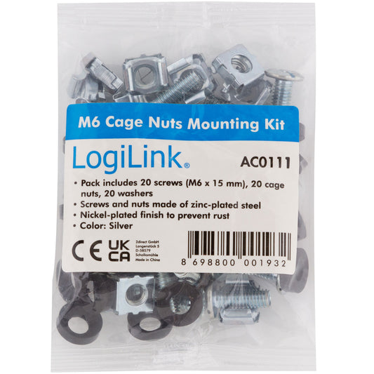 Monteringssats M6 för rack/väggskåp 20-pack