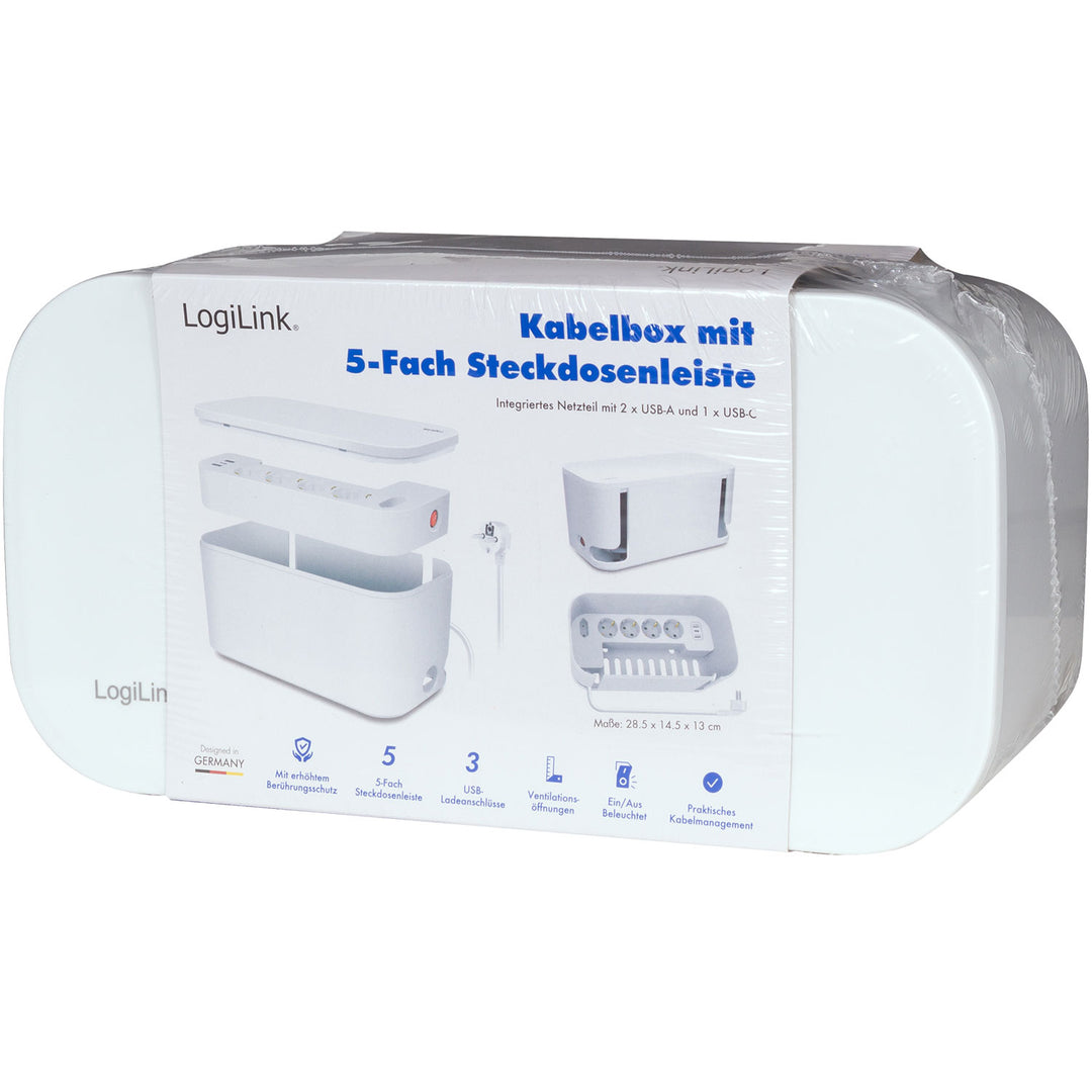 Cable box - Kabelgömma med grenuttag + USB-A/USB-C-laddning Vit