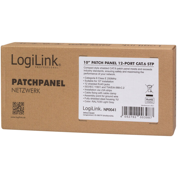 Patchpanel 12-portar Cat6 för 10" rack U1 Grå