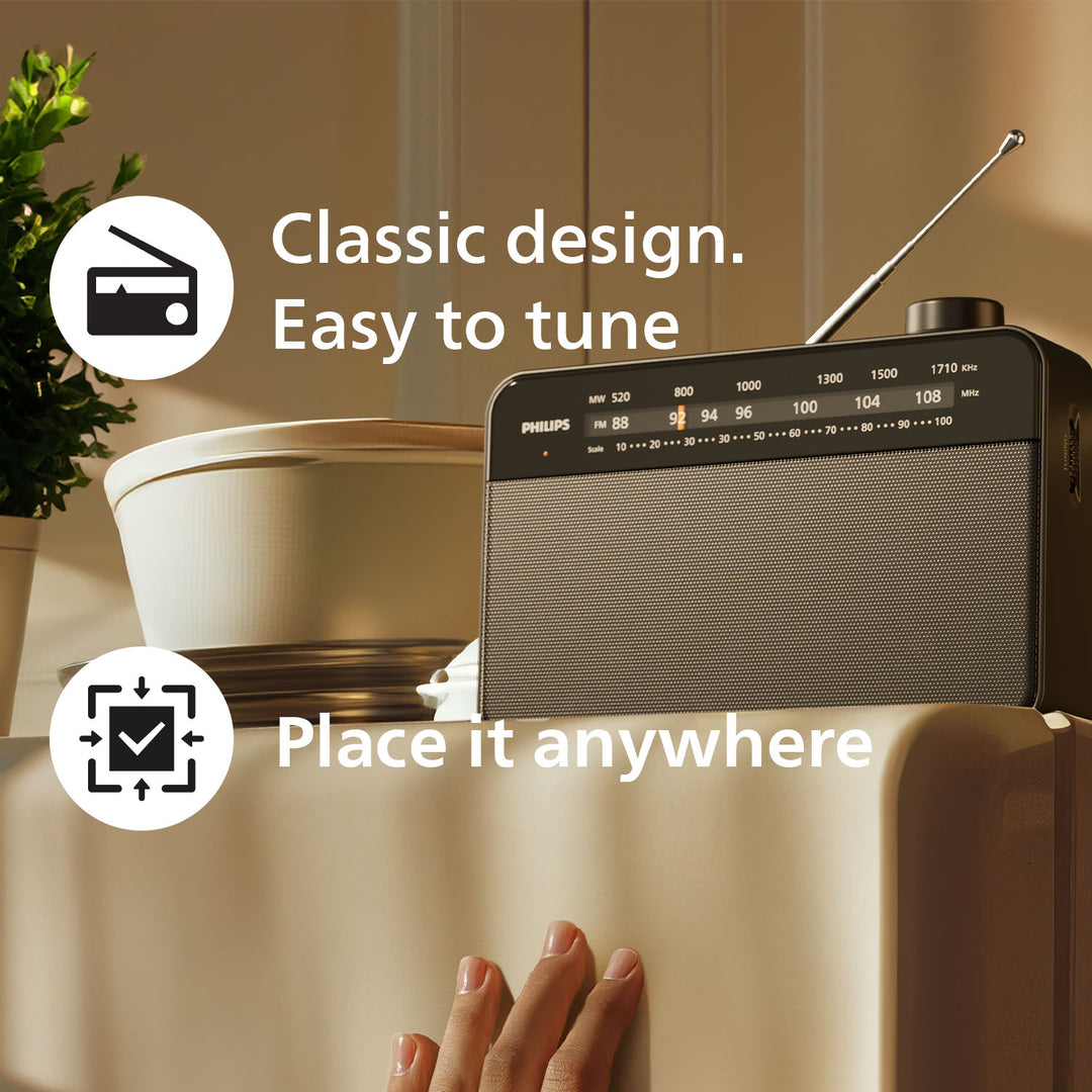 Radio FM/MW Analog Portabel Nät/batteridriven TAR2509 Svart