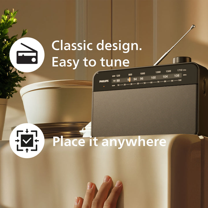 Radio FM/MW Analog Portabel Nät/batteridriven TAR2509 Svart