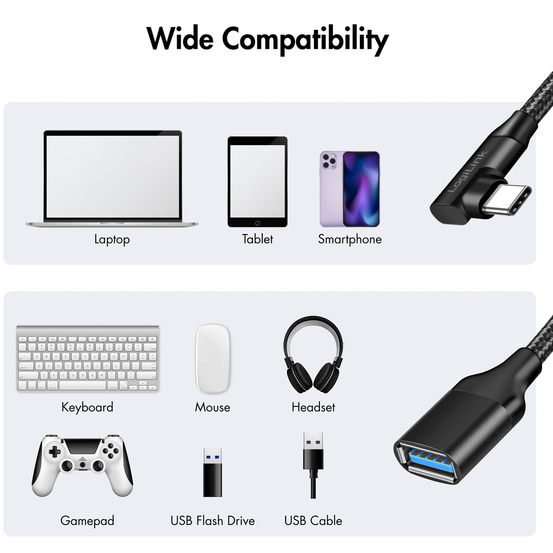 Vinklad USB-C-kabel USB 3.2 15W 0,2m