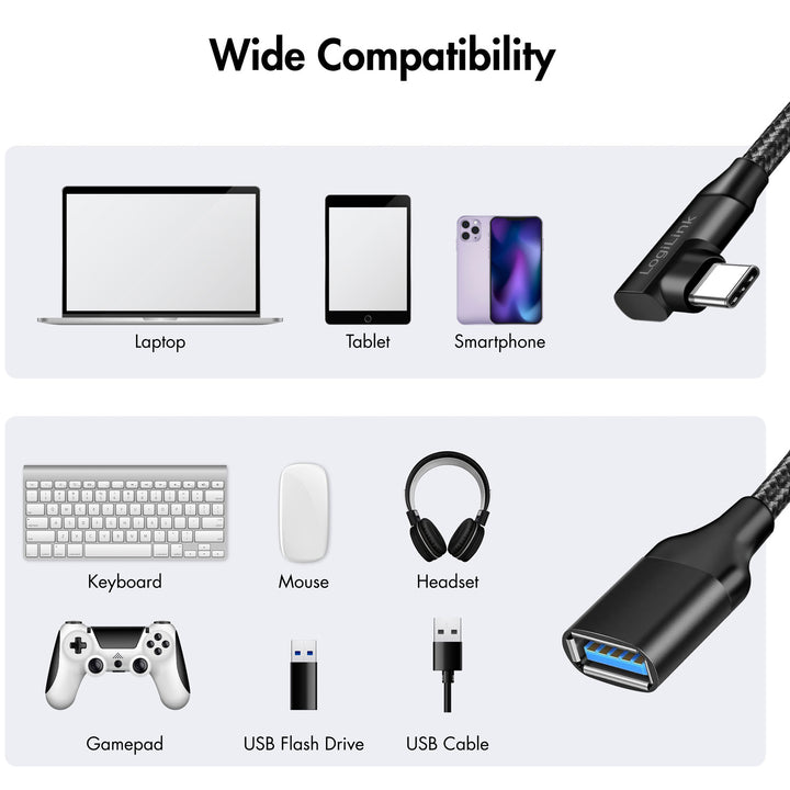 Vinklad USB-C-kabel USB 3.2 15W 0,2m