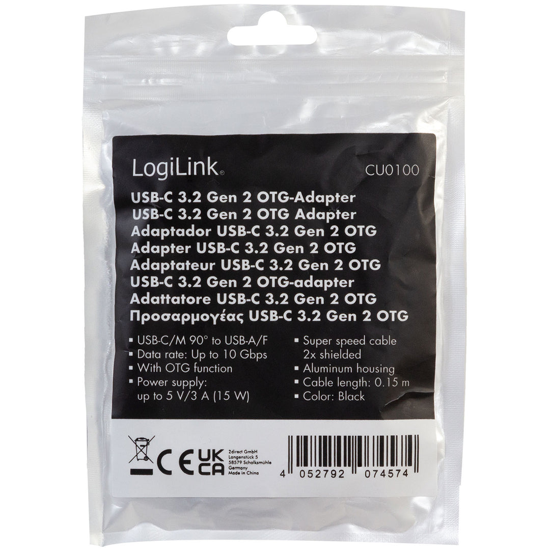 Vinklad USB-C-kabel USB 3.2 15W 0,2m