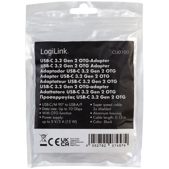 Vinklad USB-C-kabel USB 3.2 15W 0,2m