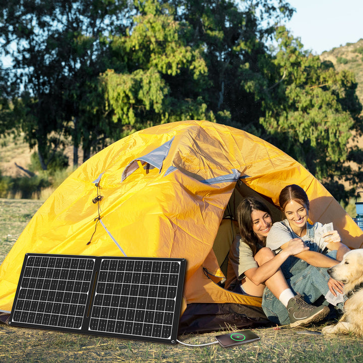 Vikbar solcellspanel med USB-laddare 1x USB-C, 1 x USB-A 30W
