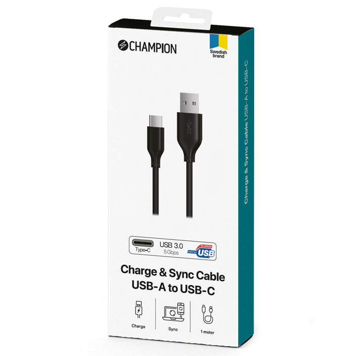 USB-A till USB-C Kabel 1m Svart