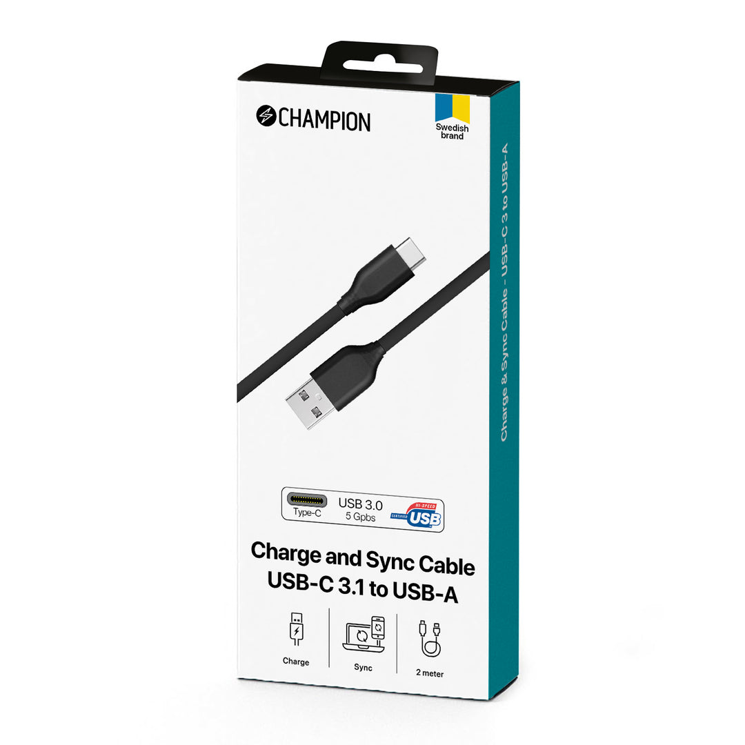 USB-A till USB-C Kabel 2m Svart