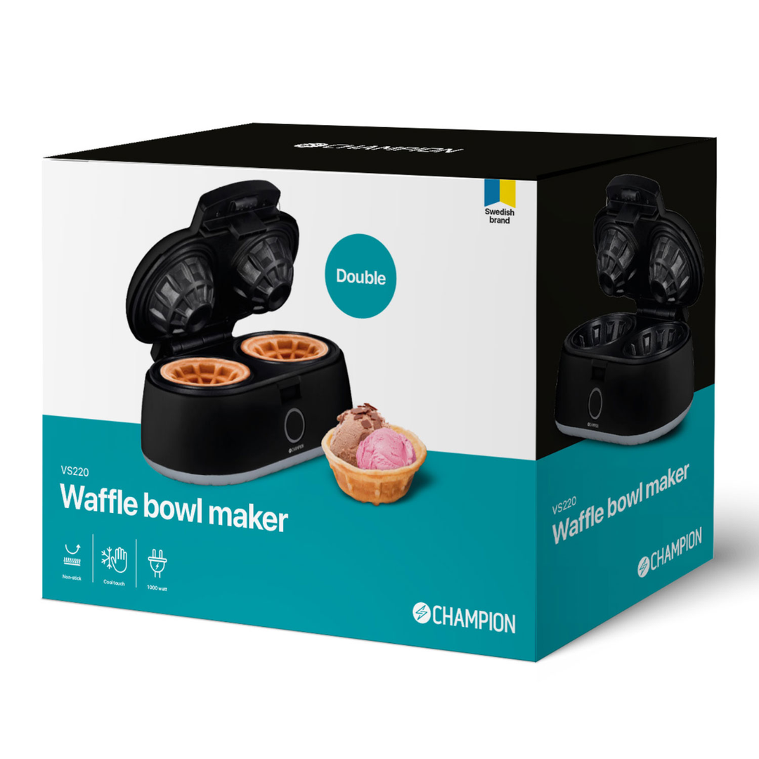 Våffelskålsjärn Dubbelt 1000W VS220 Svart