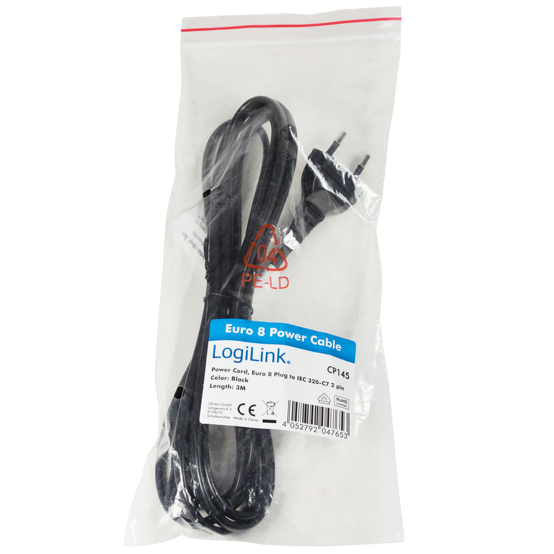 Apparatkabel Euro - C7 Svart 3m