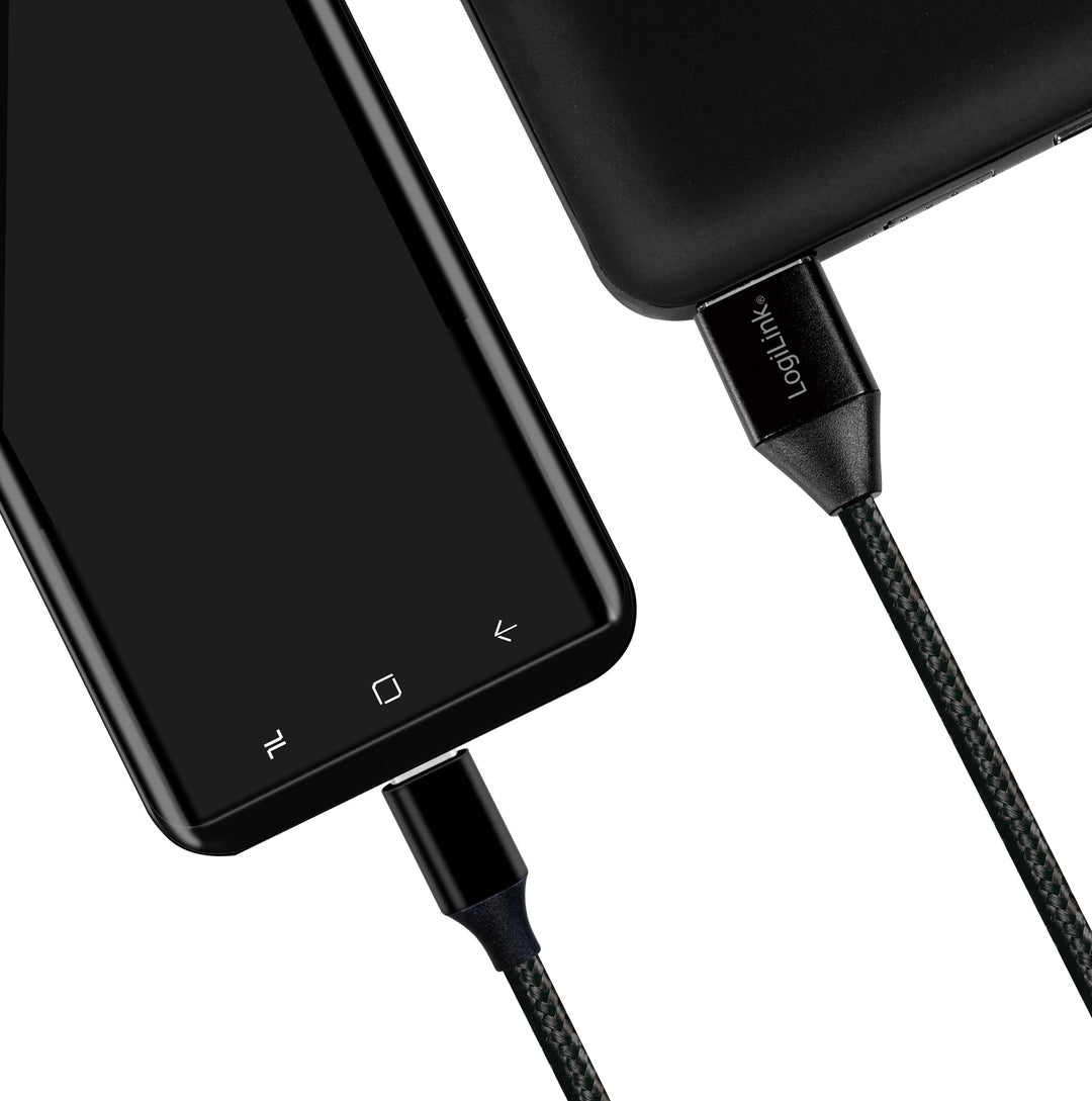 USB-USB-C Ladd/synk-kabel USB 2.0 15W 0,3m Textil