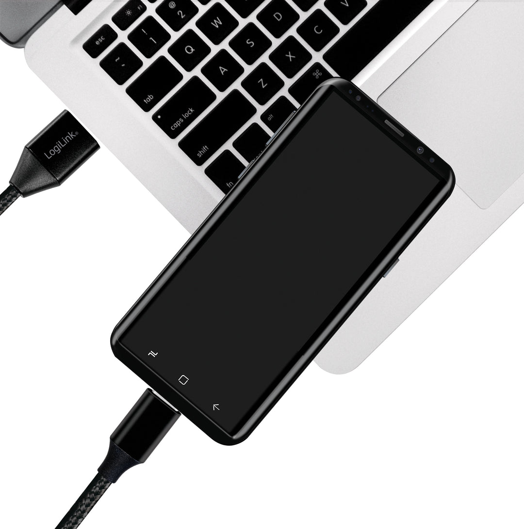 USB-USB-C Ladd/synk-kabel USB 2.0 15W 0,3m Textil