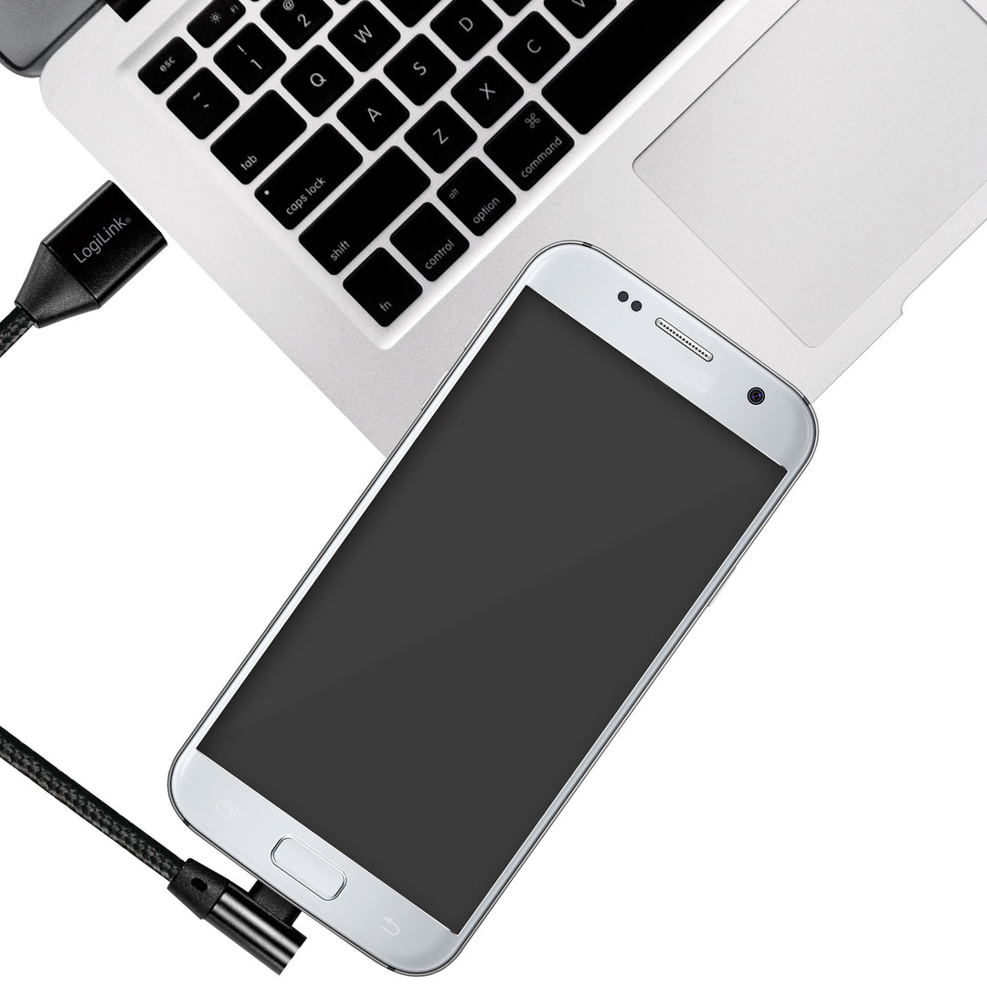 Vinklad MicroUSB-kabel USB 2.0 15W 1m