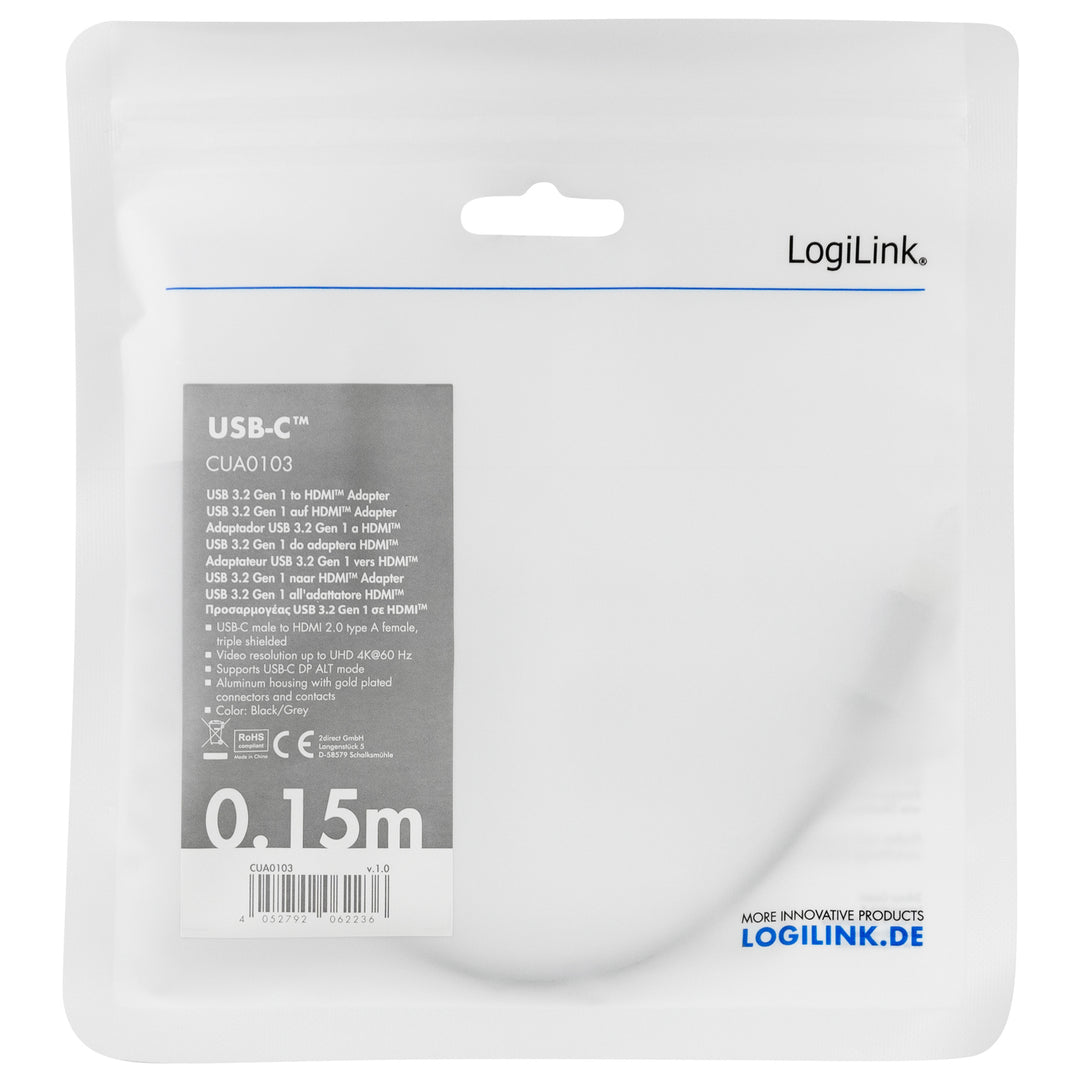 USB-C -> HDMI-adapter 4K/60Hz Aluminium 15cm