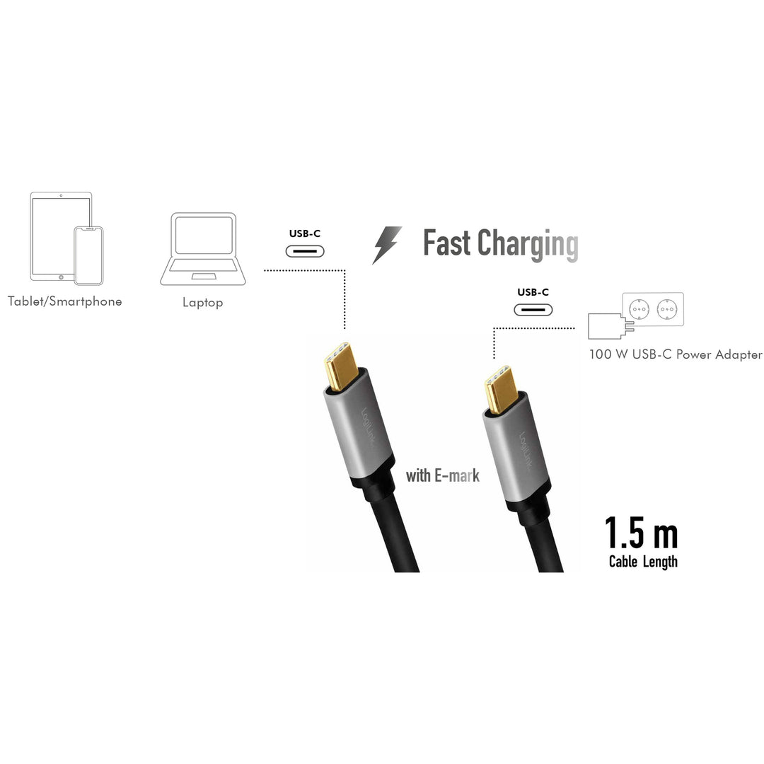 USB-C-kabel USB 2.0 PD 3.0 100W 480 Mbps Alu 1,5m